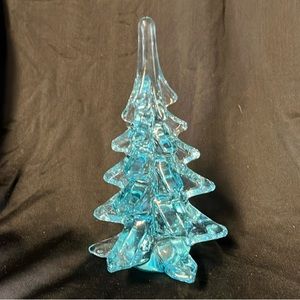 Light blue glass Christmas tree figurine